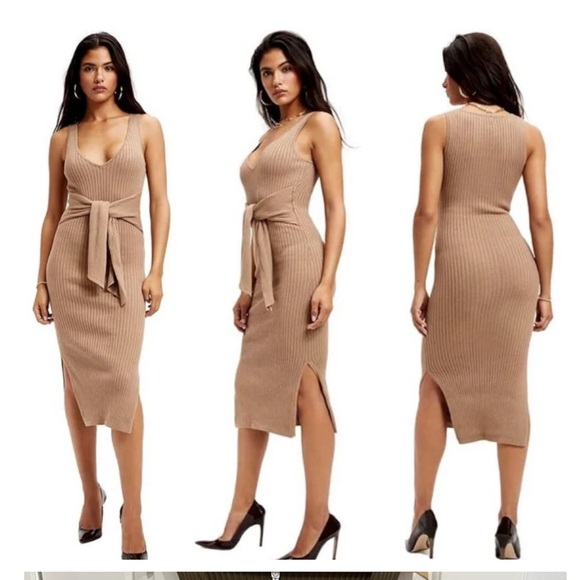 strapless open back dress Green Bodycon Dress Rib Knit Collared Midi
